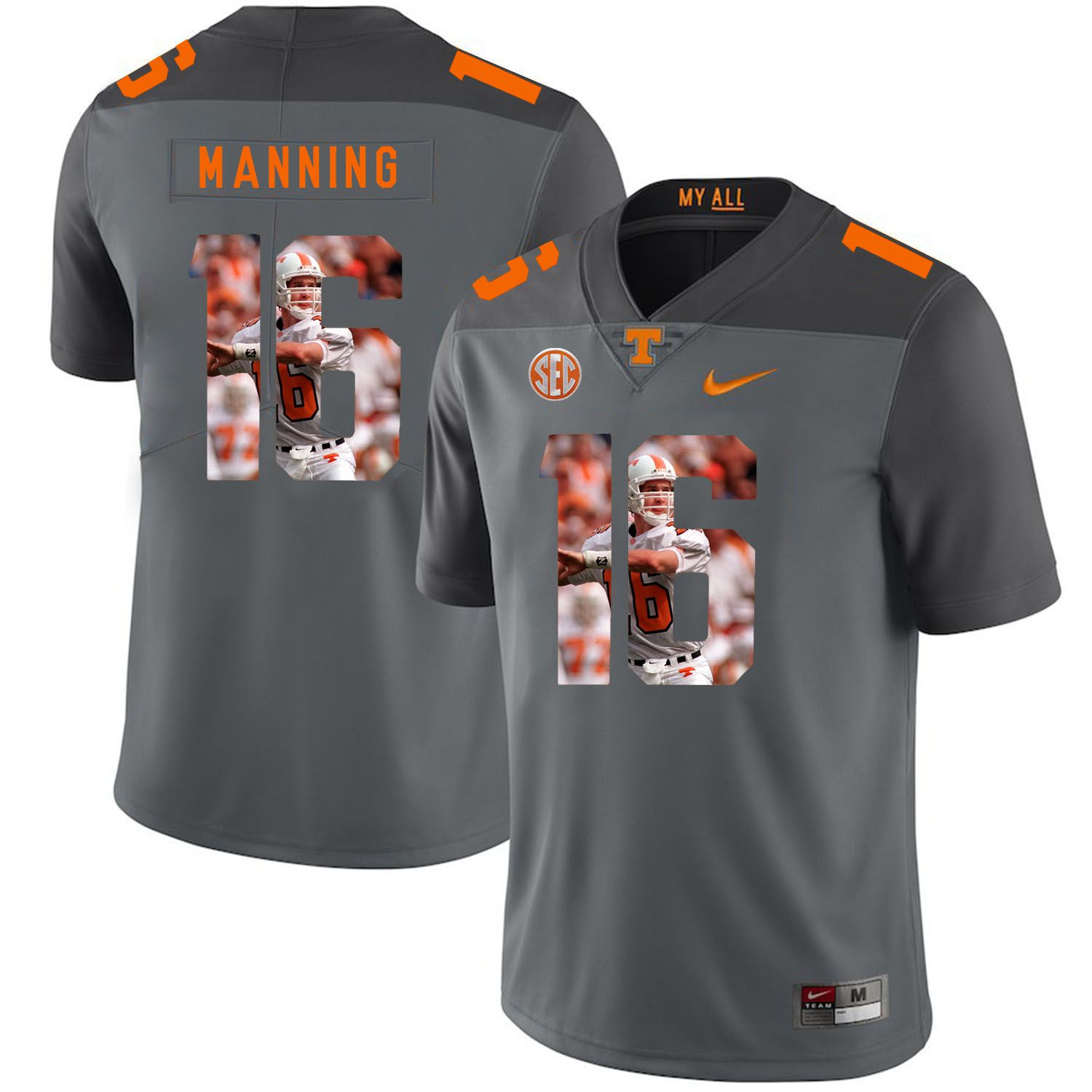 Men Tennessee Volunteers 16 Manning Grey Fashion Edition Customized NCAA Jerseys